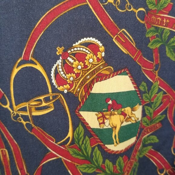 Vintage Equestrian Print Blouse Top Size 12 Long Sleeves Double Buttons - Picture 6 of 13